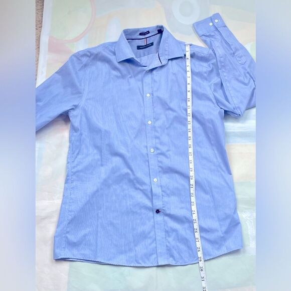 Tommy Hilfiger Mens Dress Shirt Slim Fit Non Iron 15.5 32/33 Blue - Picture 11 of 12